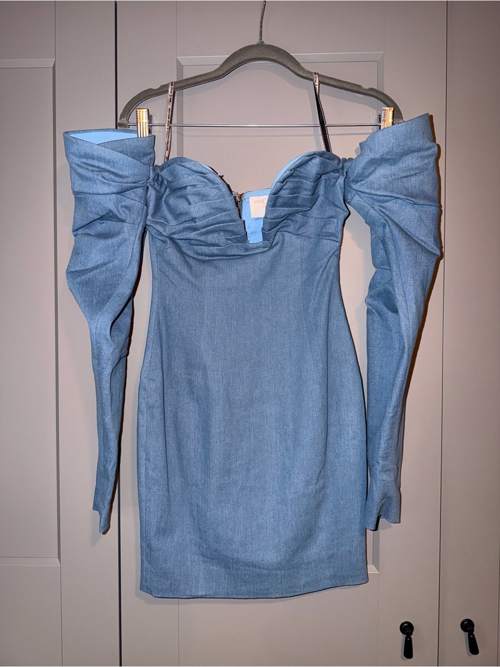 Off-Shoulder Light Blue Denim Mini Dress